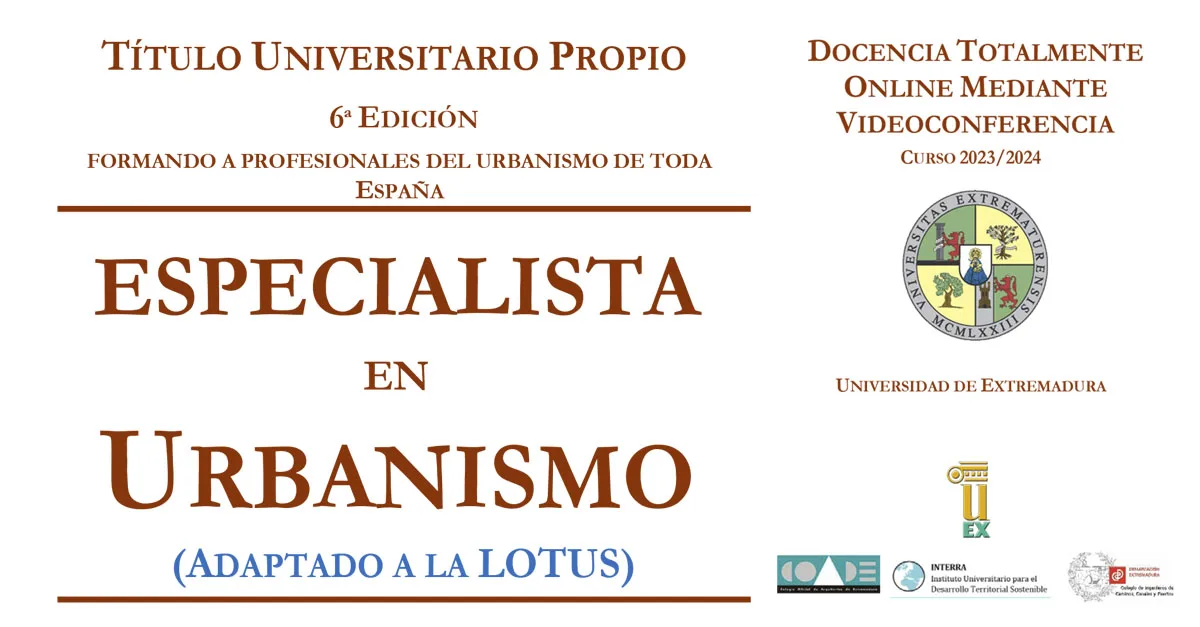 Abierto el plazo de preinscripción del VI Curso de posgrado «Especialista en Urbanismo» de la UEX (Online)