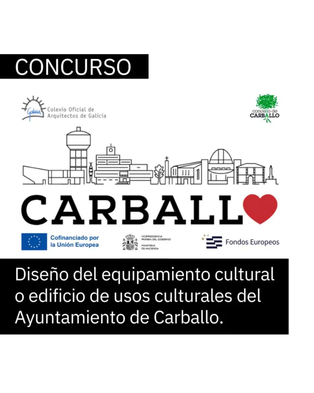 Concurso de proyectos, con jurado, a nivel de anteproyecto en dos fases, para el diseño del equipamiento cultural o edificio de usos culturales del Ayuntamiento de Carballo y de su comarca  ● Módulo 1 – Auditorio
● Módulo 2 – Espazo polivalente
● Módulo 3 – Conservatorio de música
● Espazo exterior  Esta autonomía permitirá su puesta en servicio individual y ofrecerá flexibilidad en la contratación y ejecución por fases separadas. La propuesta deberá incluir los tres módulos planteados.  El concurso consta de dos fases:  Una primera fase, pública, abierta, anónima a nivel de ideas -de forma sencilla e inicial-, en la que se seleccionarán 5 propuestas a las se cursará invitación para participar en la segunda fase para desarrollar su propuesta a nivel de anteproyecto.  Una segunda fase, también anónima, en la que de entre las CINCO propuestas desarrolladas a nivel de anteproyecto, -en desarrollo de su idea inicial-, se elegirá la propuesta ganadora a cuyo autor se adjudicará el contrato de servicios de redacción del Proyecto básico y de ejecución y Dirección de obra de los módulos 1 y 2 por importe de honorarios de 284.703,09€ + IVE, entregándose 5.000,00€ + IVA como Primer premio, que tendrá la consideración de entrega a cuenta de los honorarios del contrato, mediante el procedimiento negociado sin publicidad previsto en el artículo 168 d) Ley 9/2017 que se tramitará de forma consecutiva tras la resolución del concurso de proyectos y la adjudicación de premios.  De llevarse a cabo el módulo 3 y el acondicionamiento del espacio exterior, según lo dispuesto por el órgano de contratación los honorarios adicionales de Proyecto básico y de ejecución y Dirección de obra serían de 95.161,07 € + IVE (66.605,56€ de proyecto y 28.555,51€ de dirección de obra).  A las CUATRO restantes propuestas finalistas:  Segundo premio: 5.000, 00 € + IVA
Tercer premio: 5.000, 00 € + IVA
Cuarto premio: 5.000, 00 € + IVA
Quinto premio: 5.000, 00 € + IVA  La entrega de la documentación de la fase 1, se efectuará en el plazo máximo de 30 días hábiles desde la publicación del concurso en el perfil del contratante, por correo o por mensajería).